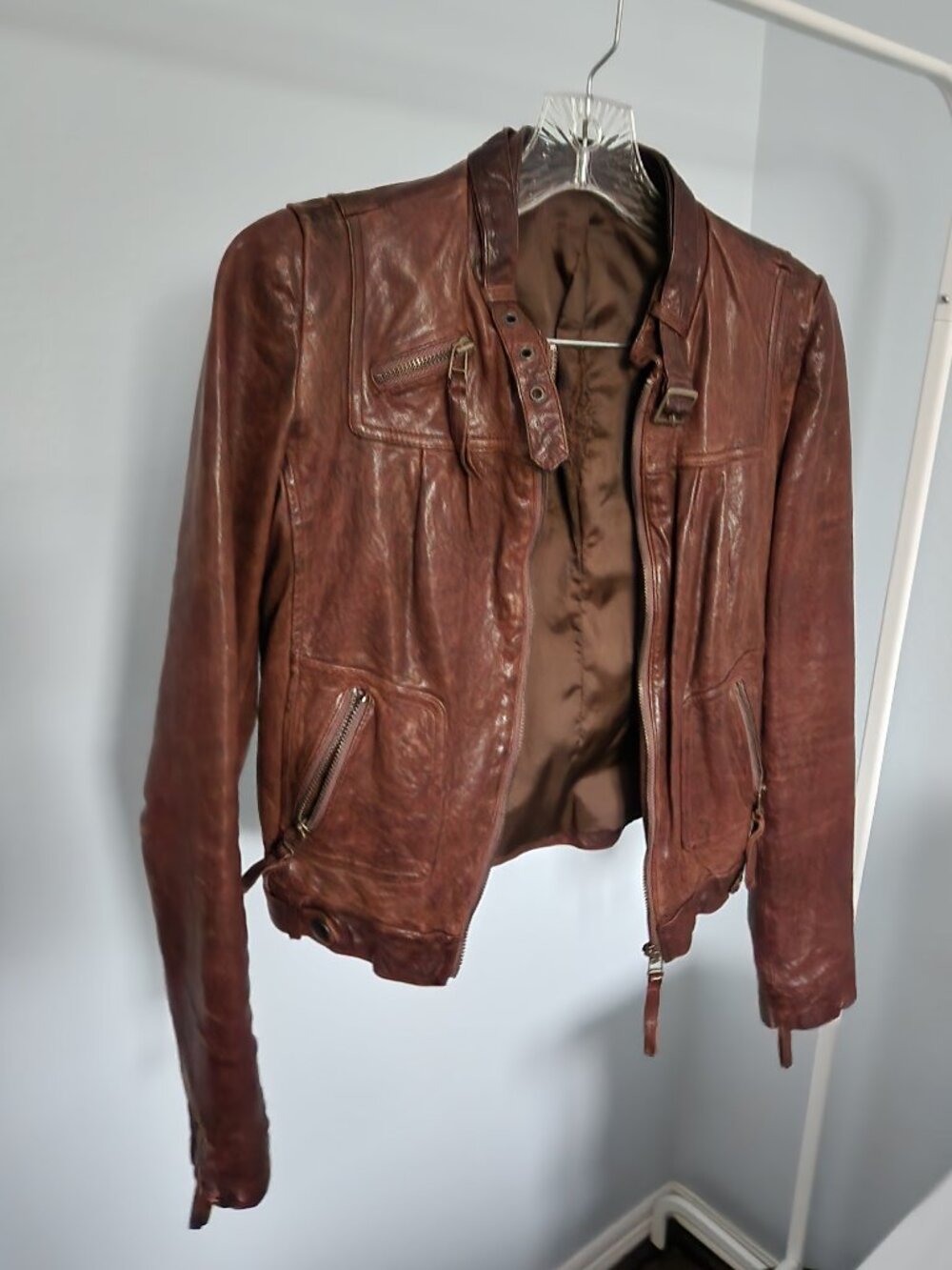 Italian Leather Brown Jacket - Size XS/S